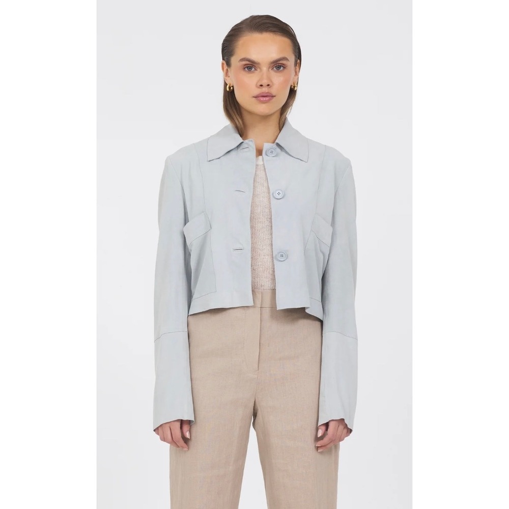 Jakett Simona Washed Suede Cropped Sky Blue Jacket Tags Large